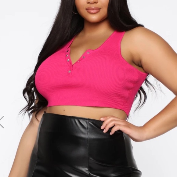 Fashion Nova Tops Fashion Nova Pink Crop Snap Button Top Stretchy
